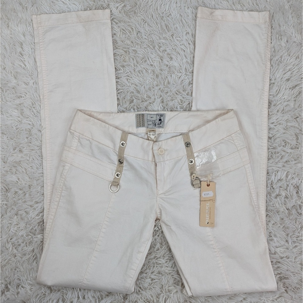 Diesel Fly Deck Pants Cream Resin Coated Low Rise Straight Leg Size 27 NWT